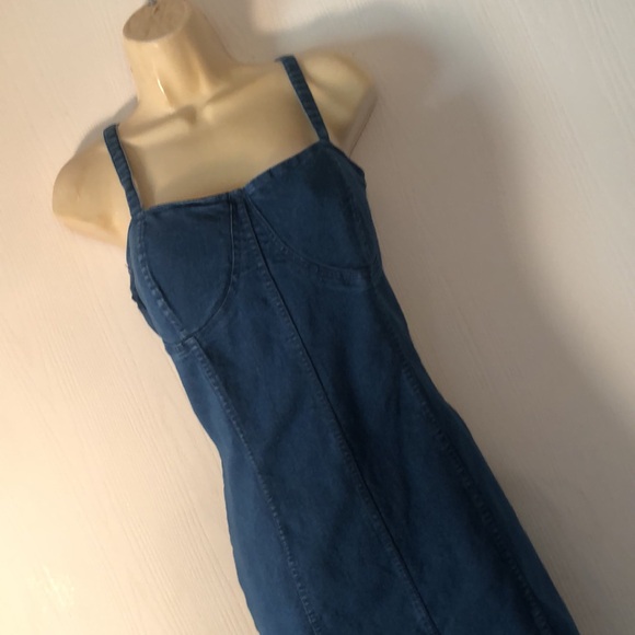 Women’s Y2k VTG spaghetti strap stretchy chambray denim dress - Picture 7 of 15
